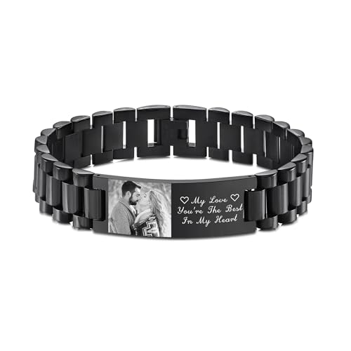 OTXIXTO Personalisiertes Armband für Herren mit Eingraviertem Bild/Text Verstellbares Edelstahl Gliederarmband für Männer Papa Geschenke für Vater Ehemann Opa Sohn Freund Vatertag Geburtstag (Stil A1) von OTXIXTO