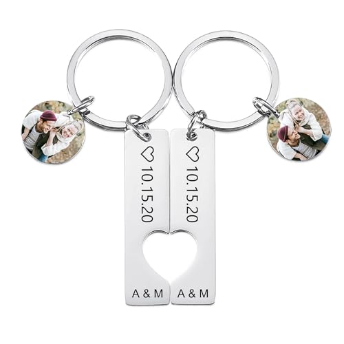 OTXIXTO Personalisiertes Paar Schlüsselbund Satz mit Bild/Text Graviert Paare Passende Schlüsselbund Geschenke für Freund Freundin - Stil A: Silber Schlüsselbund von OTXIXTO