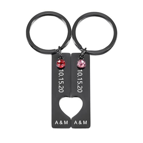 OTXIXTO Personalisiertes Paar Schlüsselbund Satz mit Bild/Text Graviert Paare Passende Schlüsselbund Geschenke für Freund Freundin - Stil B: Schwarz Schlüsselbund von OTXIXTO