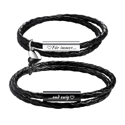 OTXIXTO Personalisiertes Partnerarmbänder mit Gravur Namen Symbole Pärchen Armband mit Paar Herz mit Gegenseitiger Anziehung Lederarmband für Damen Männer Ein Geschenk für Ihre Liebsten - B1 von OTXIXTO