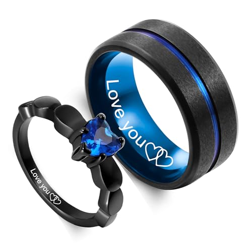 OTXIXTO Personalisiertes Passendes Paare Ringe Set Maßgeschneiderte Versprechen Ringe für Paare Edelstahl Eingraviert Namen Schmuck für Ihn Sie Passende für Frauen Männer (C2: Set) von OTXIXTO