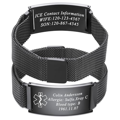 OTXIXTO Verstellbares Medizinisches ID Armband Individuelle Gravur Notfallinformationen Personalisierte Medizinische Alarmarmbänder für Damen und Herren Geeignet für Diabetiker Allergien Epilepsie -B2 von OTXIXTO