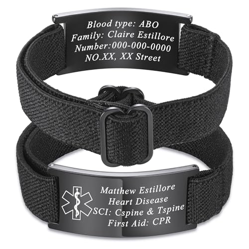OTXIXTO Verstellbares Medizinisches ID Armband Individuelle Gravur Notfallinformationen Personalisierte Medizinische Alarmarmbänder für Damen und Herren Geeignet für Diabetiker Allergien Epilepsie -A2 von OTXIXTO