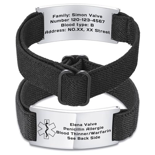 OTXIXTO Verstellbares Medizinisches ID Armband Individuelle Gravur Notfallinformationen Personalisierte Medizinische Alarmarmbänder für Damen und Herren Geeignet für Diabetiker Allergien Epilepsie -A1 von OTXIXTO