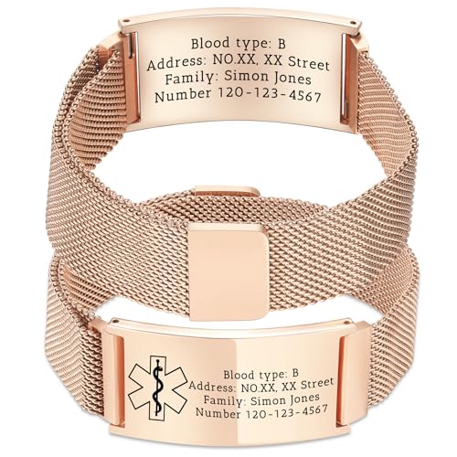 OTXIXTO Verstellbares Medizinisches ID Armband Individuelle Gravur Notfallinformationen Personalisierte Medizinische Alarmarmbänder für Damen und Herren Geeignet für Diabetiker Allergien Epilepsie -B3 von OTXIXTO