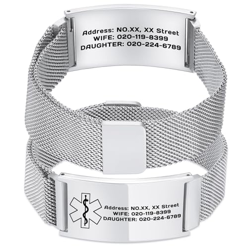 OTXIXTO Verstellbares Medizinisches ID Armband Individuelle Gravur Notfallinformationen Personalisierte Medizinische Alarmarmbänder für Damen und Herren Geeignet für Diabetiker Allergien Epilepsie -B1 von OTXIXTO
