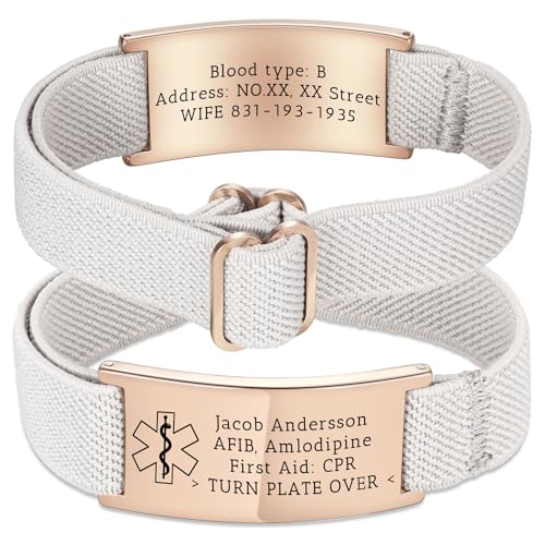 OTXIXTO Verstellbares Medizinisches ID Armband Individuelle Gravur Notfallinformationen Personalisierte Medizinische Alarmarmbänder für Damen und Herren Geeignet für Diabetiker Allergien Epilepsie -A3 von OTXIXTO