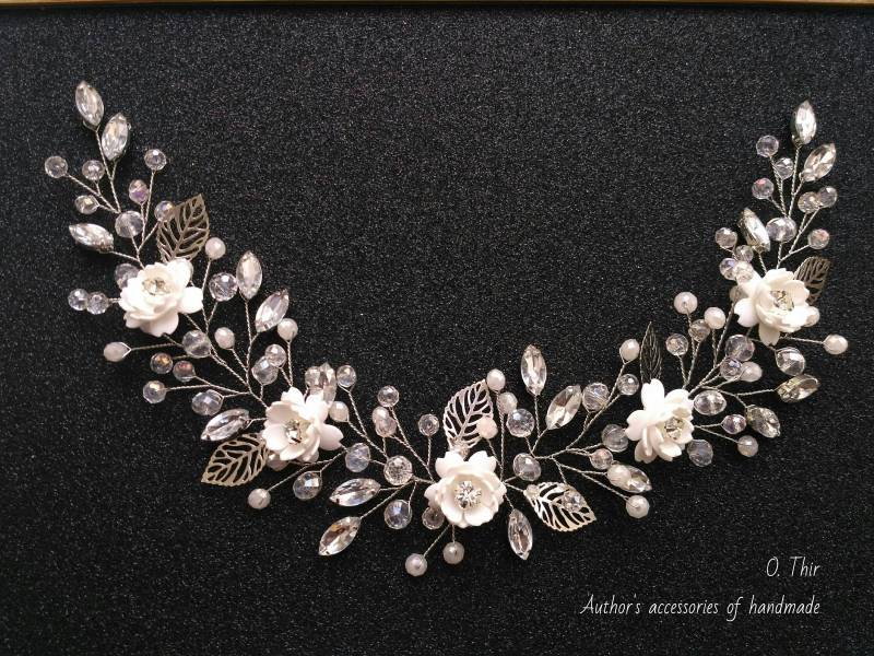 Erstkommunion Blumen Haarband Weißer Haarkranz Langer Taufe Haarteil Kommunion Kopfschmuck Erstkommunion Blumen Haarband Weißer Haarkranz Langer Taufe Haarteil Kommunion Kopfschmuck von OThirAccessories