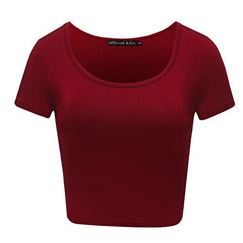 OThread & Co. Damen Basic Crop Oberteil Stretch Casual U-Ausschnitt Cap Sleeve Shirt, burgunderfarben, Klein OThread & Co. Damen Basic Crop Oberteil Stretch Casual U-Ausschnitt Cap Sleeve Shirt, burgunderfarben, Klein von OThread & Co.