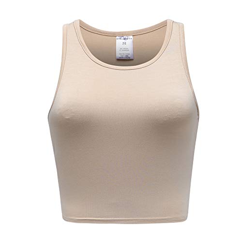 OThread & Co. Damen Basic Crop Tops Stretch Casual Rundhals Ärmellos Crop Tank Top, aprikose, Klein von OThread & Co.