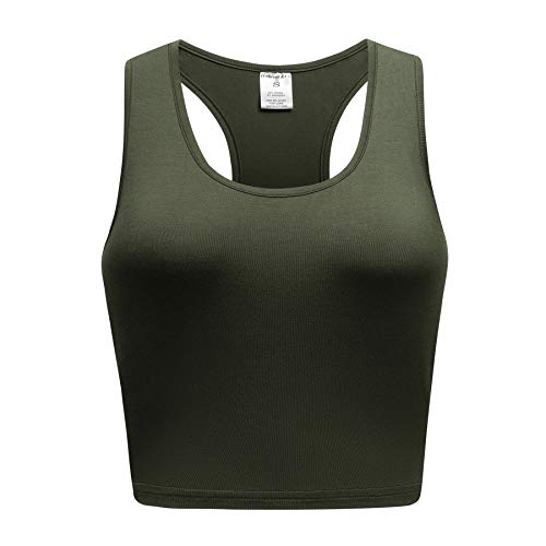 OThread & Co. Damen Basic Crop Tops Stretch Casual U-Ausschnitt Racerback Sport Crop Tank Top, dark olive, Mittel von OThread & Co.