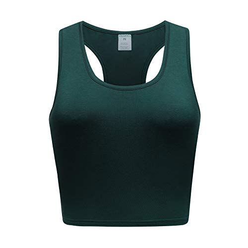 OThread & Co. Damen Basic Crop Tops Stretch Casual U-Ausschnitt Racerback Sport Crop Tank Top, dunkelgrün, Groß von OThread & Co.