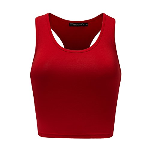 OThread & Co. Damen Basic Crop Tops Stretch Casual U-Ausschnitt Racerback Sport Crop Tank Top, rot, Klein von OThread & Co.