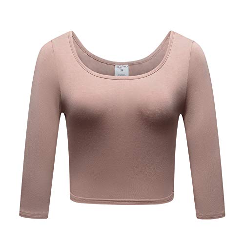 OThread & Co. Damen Crop Tops Basic Stretch U-Ausschnitt 3/4 Arm T-Shirt - Braun - Groß von OThread & Co.