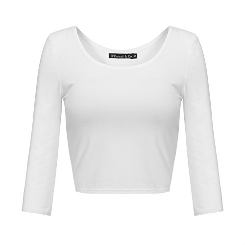 OThread & Co. Damen Crop Tops Basic Stretch U-Ausschnitt 3/4 Arm T-Shirt - Weiß - Mittel OThread & Co. Damen Crop Tops Basic Stretch U-Ausschnitt 3/4 Arm T-Shirt - Weiß - Mittel von OThread & Co.