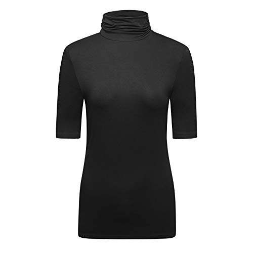 OThread & Co. Damen Halbarm Rollkragen T-Shirt Basic Stretch Layer Bequem Hoher Ausschnitt Top, Schwarz, Klein von OThread & Co.