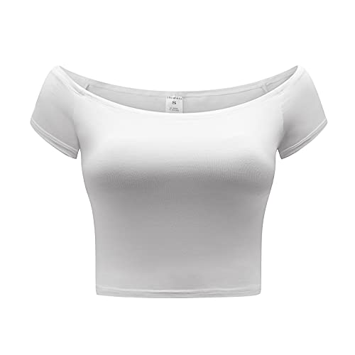 OThread & Co. Damen Schulterfrei, kurzärmelig, bauchfrei, bequem, Basic Stretch Layer-Shirt - Weiß - Klein von OThread & Co.