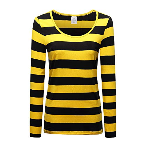 OThread & Co. Langärmeliges gestreiftes T-Shirt mit U-Ausschnitt für Damen, Gelb/Schwarz, Mittel von OThread & Co.