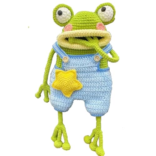 Handgefertigte gehäkelte Frosch-Handy-Umhängetasche, niedliche und lustige Frosch-Handytasche, handgefertigte Tier-Geldbörsen für Frauen und Mädchen, Style a Blue, 17.8*0.9*7.9in von OTroyllvaoT