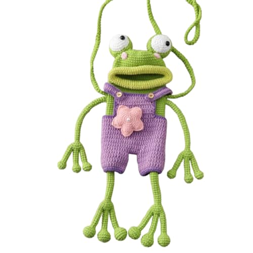 Handgefertigte gehäkelte Frosch-Handy-Umhängetasche, niedliche und lustige Frosch-Handytasche, handgefertigte Tier-Geldbörsen für Frauen und Mädchen, Style a Purple, 17.8*0.9*7.9in von OTroyllvaoT