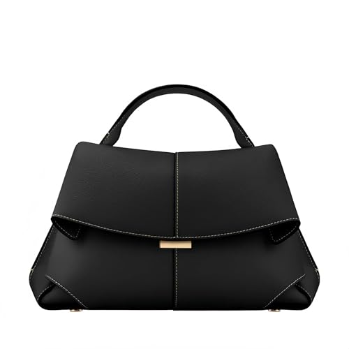 OTroyllvaoT Damen Echtleder Handtasche Top Handle Satchel Shoulder Crossbody Bag Damen High-End Tote Bag, Schwarz , 12.8in*4.3in*12.6in von OTroyllvaoT