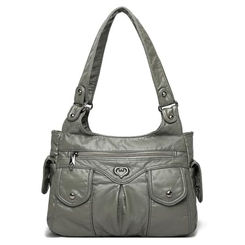 OTroyllvaoT Damen Punk Nietenbesetzte Umhängetasche Vintage Stil Kunstleder Handtasche Satchel Multi Pocket Designs (Gray) von OTroyllvaoT