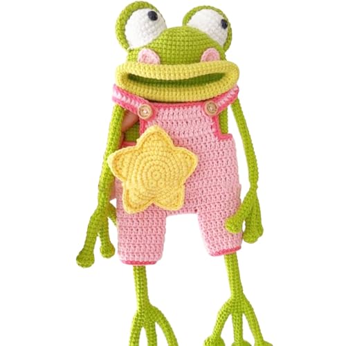 OTroyllvaoT Handgemachte gehäkelte Frosch-Handy-Umhängetasche, süße und lustige Frosch-Handytaschen, handgefertigte Tier-Geldbörsen für Frauen und Mädchen (Style A Pink) von OTroyllvaoT