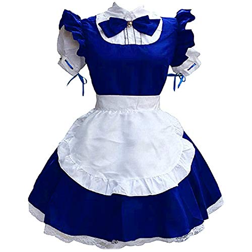 OUAPPA Dress Damen Schöne Dienstmädchen Cosplay Verkleiden Kleider Schürze Kostüm Schick Mädchen Outfit Anime Uniform Elegante Pleated Hemdblusenkleid Maid Kleid(Blau,3XL) von OUAPPA