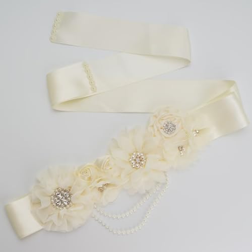 OUBFUUY Vintage Maternity Sash for Baby Shower Pregnancy Flowers Sashes, White von OUBFUUY