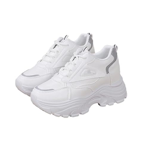 Herbst Winter Damen Plattform Turnschuhe Mix Farbe Chunky Bottom Vulkan Isieren Schuhe Frau Schnürung Rutsch Feste Casual Sportschuhe,White,37 von OUBOSI