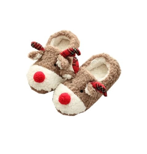 OUBOSI Frauen Weihnachten Hausschuhe Neue Winter Mode Weihnachten Plüsch Haushalt Baumwolle Schuhe Indoor Komfort Anti Slip Freizeit Schuhe,Braun,35 von OUBOSI