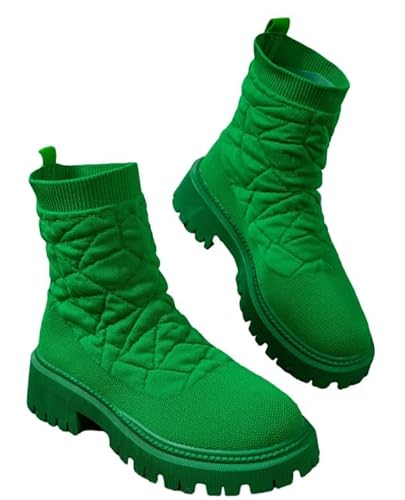 OUBOSI Luxus Neue Frauen Dickbesohlte Dicke Absätze Warme Stiefel Damen Handtuch Baumwoll Stiefel Motorrads Tiefel Stiefel Damen,green,39 von OUBOSI