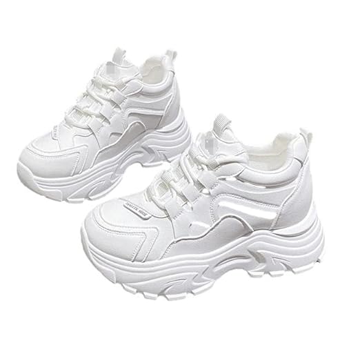 OUBOSI Pu Leder Plattform Frauen Turnschuhe Weiße Schnürung Dicken Boden Vulkan Isieren Schuhe Weibliche Flache Rutsch Feste Lässige Wanderschuhe,White,38 von OUBOSI