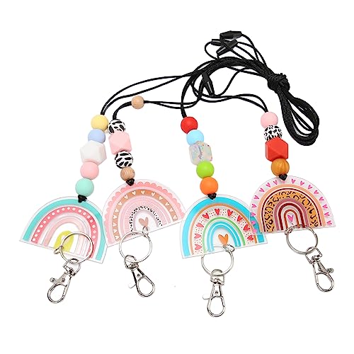4 Stück Regenbogenperlen-Lehrer-Schlüsselband für Ausweise und Schlüssel. Niedliche Regenbogen-Silikonperlen-Schlüsselbänder aus Acryl mit Schlüsselanhänger von OUCRIY