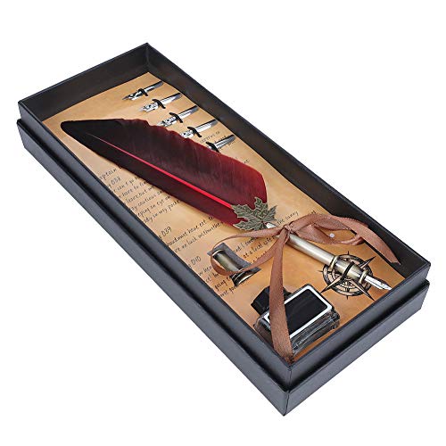Bürobedarf, Schulbedarf, Schreibwerkzeug, Vintage-Feder-Brunnen-Schreibstift, Kalligraphie-Tinte, Quill-Dip-Pen mit Geschenkbox (Rot) von OUCRIY