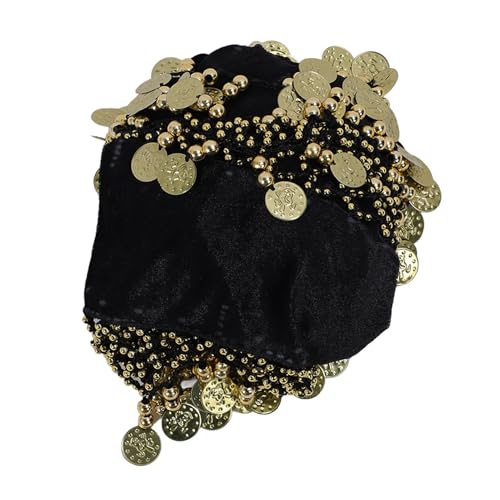 Eleganter Bauchetanz -Hüftrock mit 320 Goldenen Münzen, Weichem Stoffmaterial, Herrlichem Klang, Feine Handwerkskunst und Robuste Konstruktion für Frauen und eine Größe (Schwarz von OUCRIY