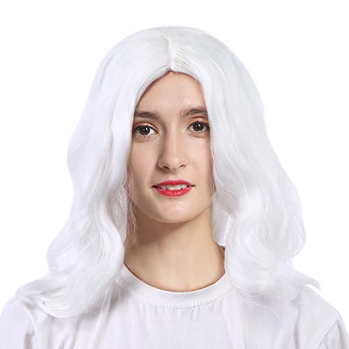 Gefälschte 19×17×6 Cosplay Perücke Kunsthaar Weiße Lockige Gewellte Perücken für Weihnachtsfeier von OUCRIY