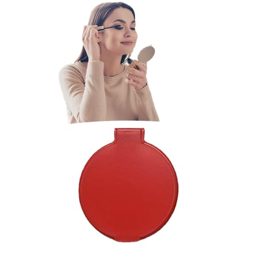 Mini-Faltbarer Spiegel, Runder Taschenspiegel, Einseitiger Taschenspiegel, Kleiner Make-up-Spiegel, Reise-Make-up-Spiegel für Frauen und Mädchen, Täglicher Gebrauch (Rot) von OUCRIY