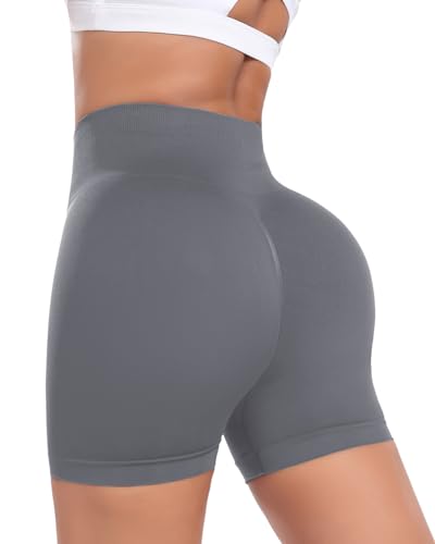 OUDOTA Damen Gym Shorts Booty Scrunch High Wasit Sport Shorts Nahtlose Kurze Leggings Shorts Push Up Fitness Yoga Workout Radlershorts Grau,S von OUDOTA