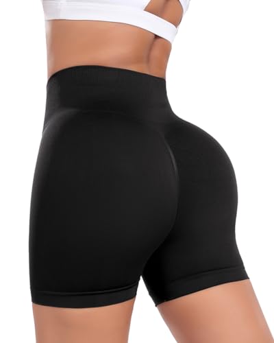 OUDOTA Damen Gym Shorts Booty Scrunch High Waist Sport Shorts Nahtlose Kurze Leggings Schwarz, L von OUDOTA