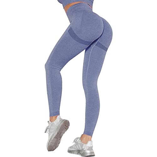 OUDOTA Damen High Waist Sports Leggins Lange Blickdicht Sport Seamless Leggings Slim Fit Hohe Taille Sporthose Fitnesshose Yogahose Damen Jogginghose mit Duft für Zum Gym Workout Freizeit Blau L von OUDOTA