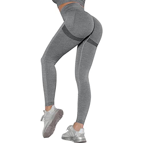 OUDOTA Damen High Waist Sports Leggins Lange Blickdicht Sport Seamless Leggings Slim Fit Hohe Taille Sporthose Fitnesshose Yogahose Damen Jogginghose mit Duft für Zum Gym Workout Freizeit Grau M von OUDOTA