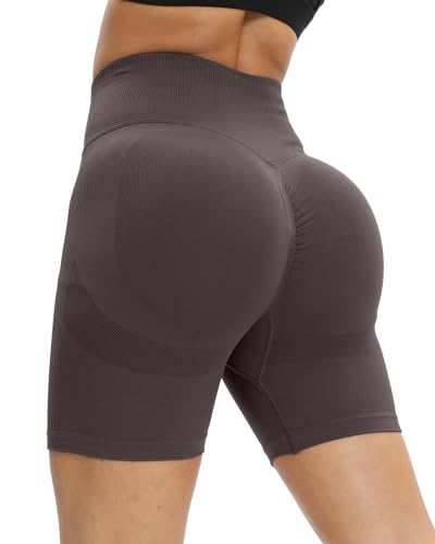 OUDOTA Damen Sport Shorts Gym Shorts Booty Scrunch High Wasit Kurze Leggings Shorts Push Up Fitness Yoga Workout Radlershorts Braun,S von OUDOTA