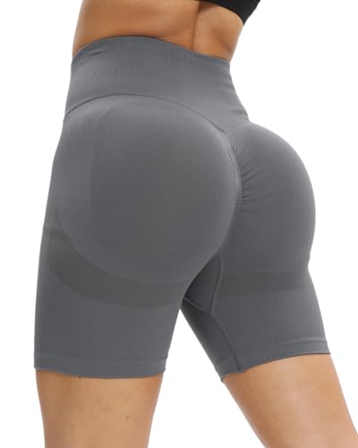 OUDOTA Damen Sport Shorts Gym Shorts Booty Scrunch High Wasit Kurze Leggings Shorts Push Up Fitness Yoga Workout Radlershorts Grau,L von OUDOTA