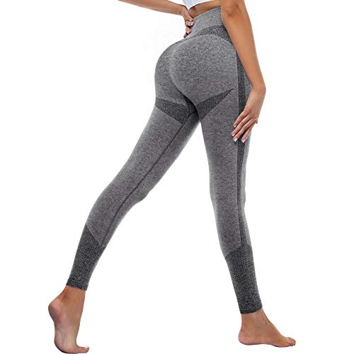 OUDOTA Damen Sports Leggings Slim Fit Hohe Taille Lange mit Bauchkontrolle Sport Blickdicht Yogahose Fitnesshose Laufhose Tights für zum Laufen Radfahren Fitness Grau M von OUDOTA