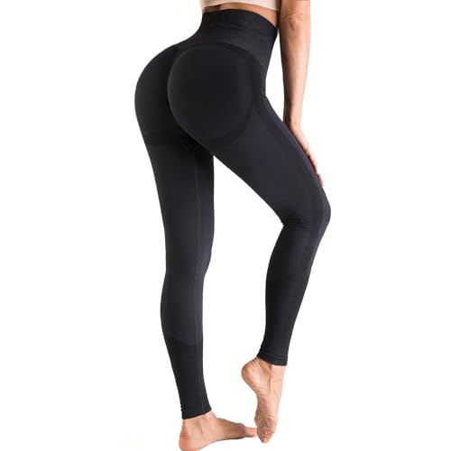 OUDOTA Damen Sports Leggings Slim Fit Hohe Taille Lange mit Bauchkontrolle Sport Blickdicht Yogahose Fitnesshose Laufhose Tights für zum Laufen, Radfahren, Fitness Mit Duft L Schwarz von OUDOTA