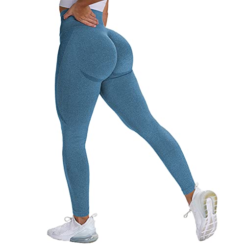 OUDOTA Damen Sports Leggings Slim Fit Hohe Taille Lange mit Bauchkontrolle Sport Blickdicht Yogahose Fitnesshose Laufhose Tights für zum Laufen Radfahren Fitness Blau L von OUDOTA