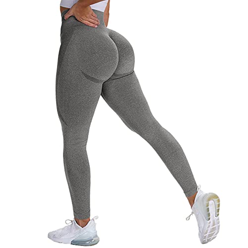 OUDOTA Damen Sports Leggings Slim Fit Hohe Taille Lange mit Bauchkontrolle Sport Blickdicht Yogahose Fitnesshose Laufhose Tights für zum Laufen Radfahren Fitness Grau L von OUDOTA