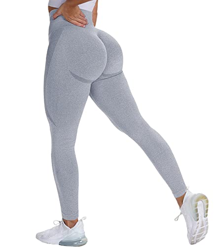 OUDOTA Damen Sports Leggings Slim Fit Hohe Taille Lange mit Bauchkontrolle Sport Blickdicht Yogahose Fitnesshose Laufhose Tights für zum Laufen Radfahren Fitness Weiß grau L von OUDOTA