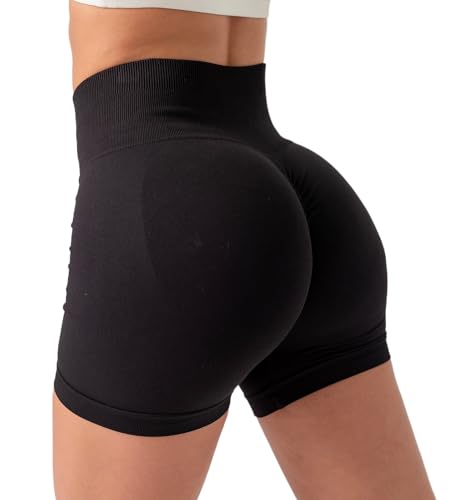 OUDOTA Gym Shorts Damen Booty Scrunch Sport Shorts Nahtlose High Wasit Kurze Leggings Shorts Push Up Fitness Yoga Workout Radlershorts Schwarz,XL von OUDOTA